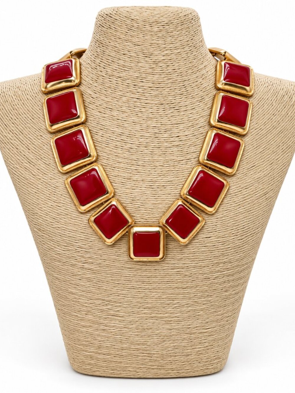 Chico’s NWT Red & Gold Square Statement Necklace